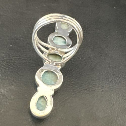 Navajo Blue Larimar Multi-Stone Cluster Ring | Authentic Native American Sterling Silver | Sz 9.5 | 17555