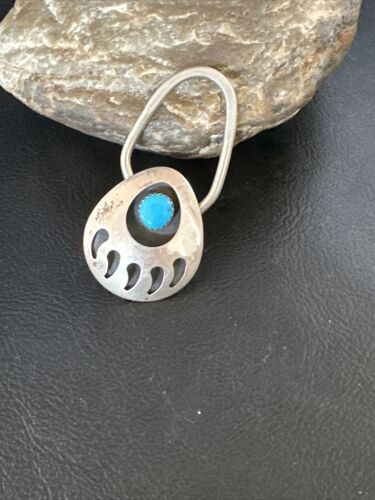 Bearpaw Kingman Turquoise Keyring | Navajo Sterling Silver | Authentic Native American Handmade | 14875
