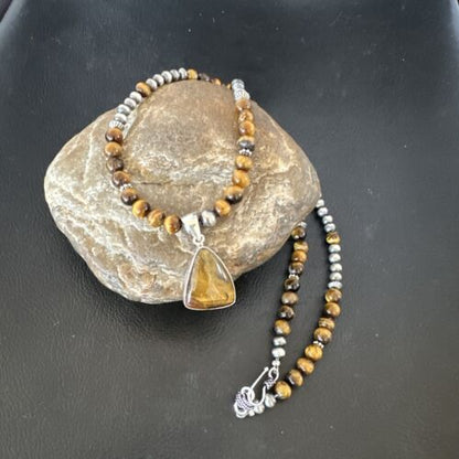 Southwestern Coffee Brown Tiger's Eye Pendant Necklace | Sterling Silver | 15865