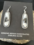 Navajo White Buffalo Turquoise Dangle Earrings | Sterling Silver | Authentic Native American Handmade | 16515