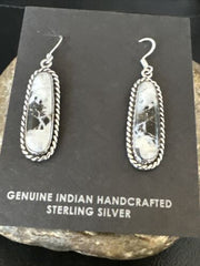 Navajo White Buffalo Turquoise Dangle Earrings | Sterling Silver | Authentic Native American Handmade | 16515