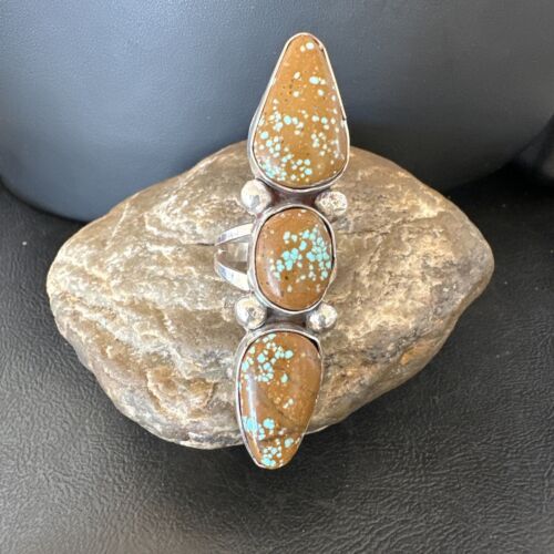 Navajo Blue Turquoise #8 Multi-Stone Ring | Authentic Native American Sterling Silver | Sz 9.5 | 16635
