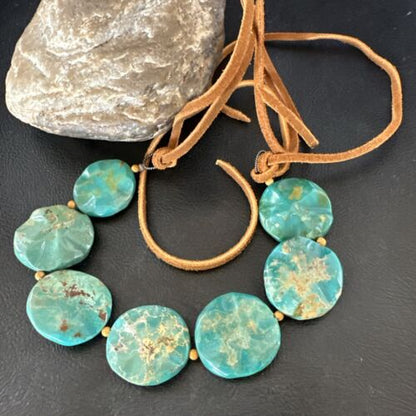 Navajo Green Turquoise Sterling Silver Necklace Leather Cords Bracelet 17548