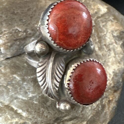 Navajo Apple Coral Sponge Multi-Stone Ring | Authentic Native American Sterling Silver | Multi-Stone | Sz 9 | 16890