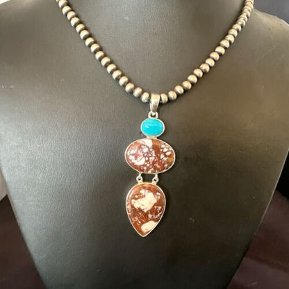 Navajo Wild Horse Blue Kingman Turquoise Necklace | Sterling Silver | 17321