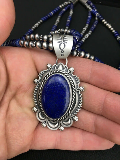 Navajo Lapis Lazuli Multi-Strand Necklace Pendant | Sterling Silver | Authentic Native American Handmade | 1273