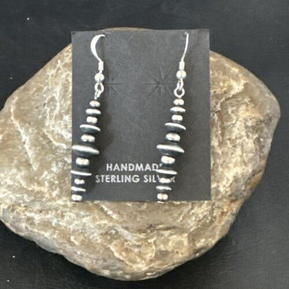 Navajo Pearls Sterling Silver Dangle Saucer Bead Earrings | 1.5" | Authentic Native American Handmade