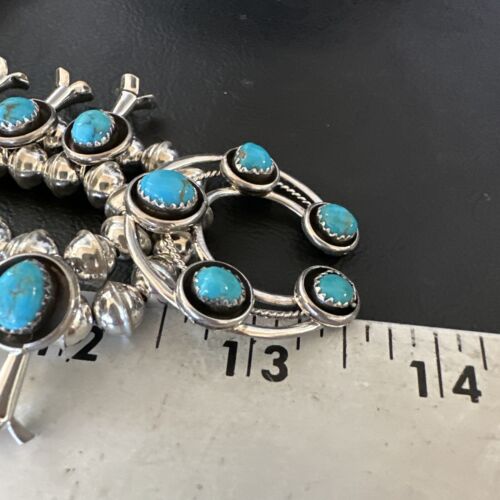 Navajo Kingman Turquoise Shadowbox Squash Blossom Necklace | Sterling Silver | 17" | 16111