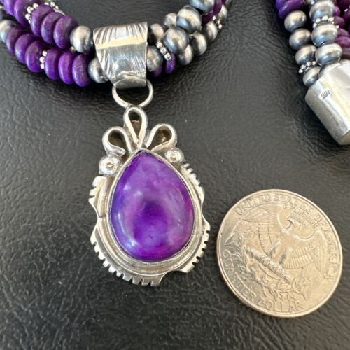 Navajo Sugilite 3-Strand Bead Necklace Set | Sterling Silver | 21" | Authentic Native American Handmade | 02927