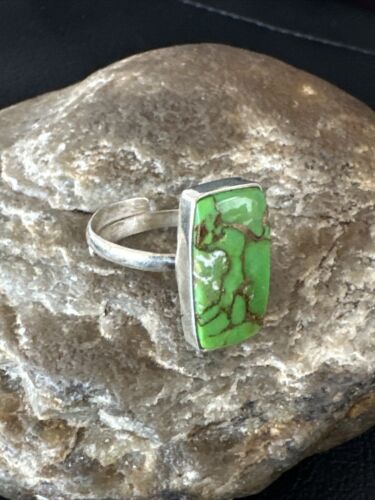 Adjustable Navajo Green Mojave Turquoise Ring | Sterling Silver | Sz 10 | 15710