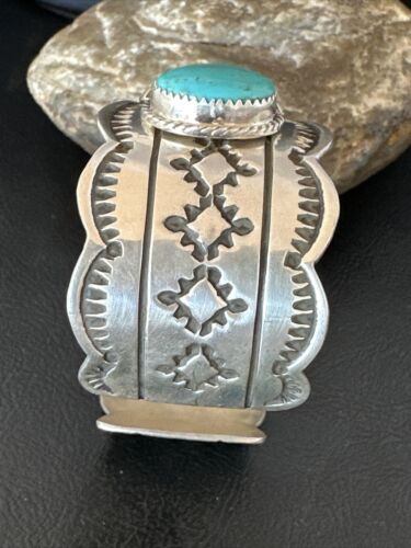 Navajo Blue Turquoise 5 Stone Cuff Bracelet | Sterling Silver | XL Men's | Authentic Native American Handmade | 15859