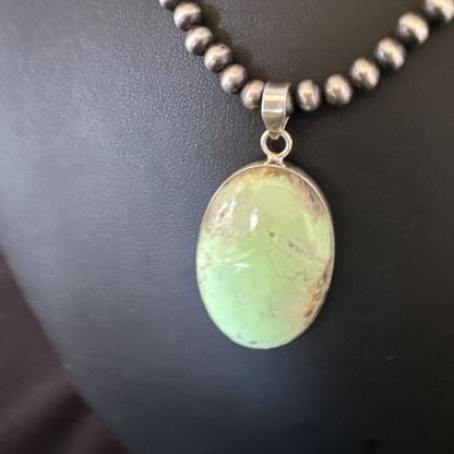 Navajo Green Gaspeite Pendant Necklace | Sterling Silver | Authentic Native American Handmade | 15490