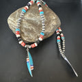 Navajo Turquoise Spiny Oyster Inlay Pendant Necklace | Sterling Silver | Authentic Native American Handmade | 13560