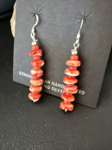 Navajo Red Spiny Oyster Bead Earrings | 6mm | Sterling Silver | Authentic Native American Handmade | 15844