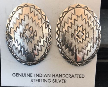 Native American Handmade Oval Earrings | Stamped Sterling Silver | 3743