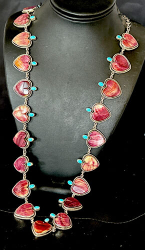 Navajo Lariat Necklace | Turquoise & Purple Spiny Oyster | Sterling Silver | 42" | Authentic Native American Handmade | 16179