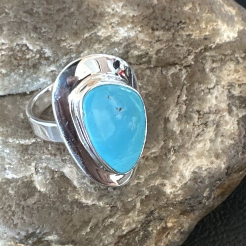 Navajo Blue Kingman Turquoise Ring | Sterling Silver | Sz 8 | Authentic Native American Handmade | 16588