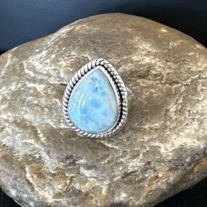 Navajo Blue Larimar Ring | Sterling Silver | Sz 6 | Authentic Native American Handmade | 16605