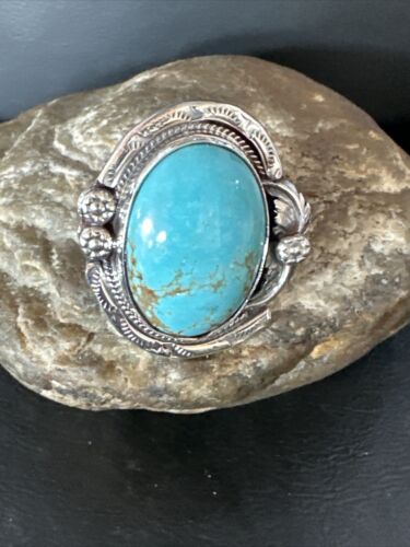 Native American Navajo Blue Turquoise #8 Ring | Sterling Silver | Sz 9.5 | 14951