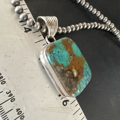 Navajo Blue Spiderweb Turquoise Pendant | Sterling Silver Necklace with Pearls | Authentic Native American Handmade | 15569