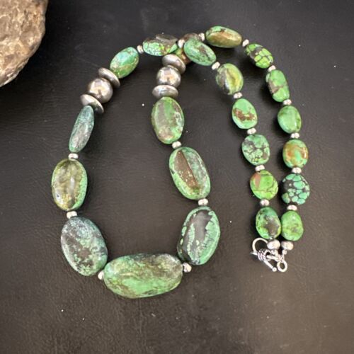 Navajo Green Turquoise Chunky Necklace | Sterling Silver | 21" | Authentic Native American Handmade | 15200