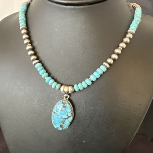 Men's Blue Spiderweb Turquoise Pendant Necklace | Navajo Sterling Silver | Authentic Native American Handmade | 16647