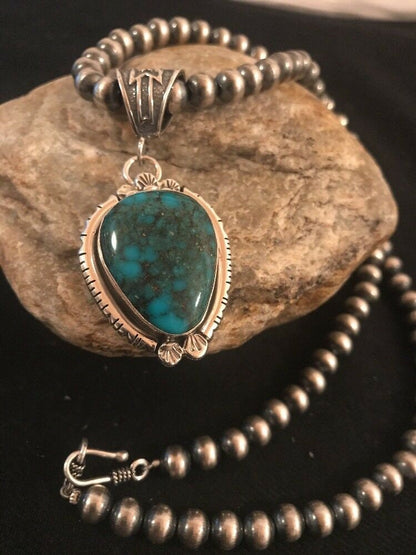 Handmade Navajo Sterling Silver Bisbee Turquoise Necklace Pendant | Yazzie | Rare | 3059