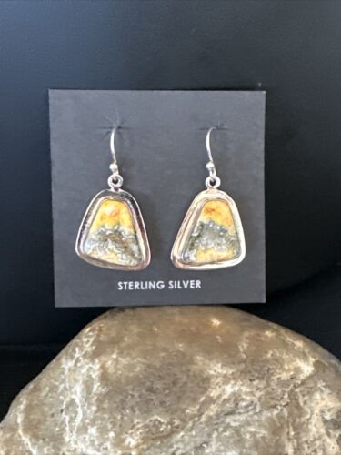 Navajo Bumblebee Jasper Earrings | Sterling Silver | Authentic Native American Handmade | 15830