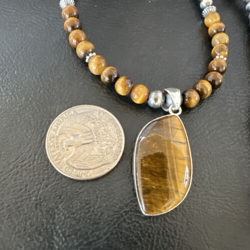 Southwestern Coffee Brown Tiger's Eye Pendant Necklace | Sterling Silver | 15868