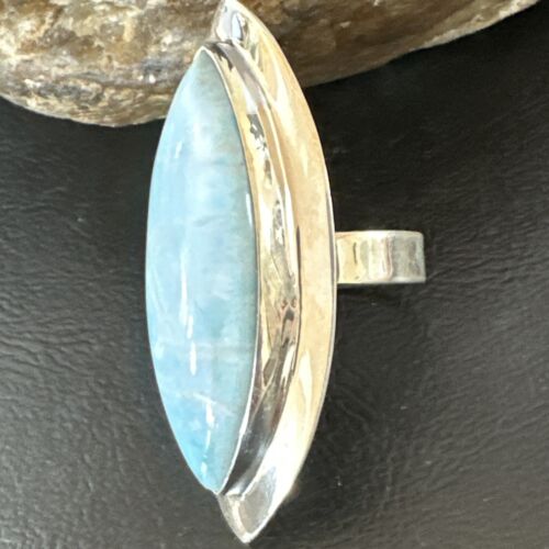 Navajo Blue Larimar Ring | Sterling Silver | Sz 10 | Authentic Native American Handmade | 16009