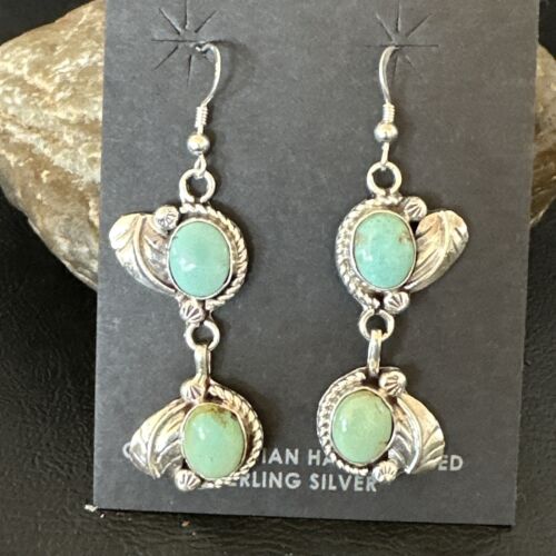 Navajo Blue Turquoise Dangle Earrings | Sterling Silver | 1.5" | Authentic Native American Handmade | 17384