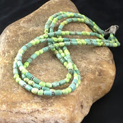 Navajo Blue Green Turquoise Necklace | 3-Strand | Sterling Silver | 17" | Authentic Native American Handmade | 10245