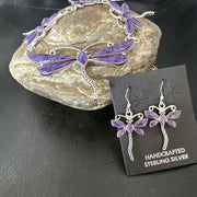 Navajo Dragonfly Purple Sugilite Necklace and Earrings Set | Sterling Silver | Native American Handmade | 16257