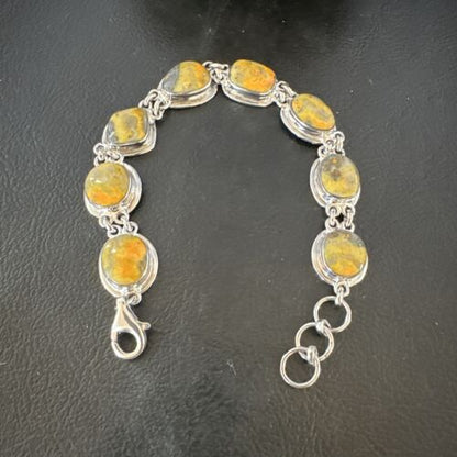 Navajo Bumblebee Jasper Link Bracelet | Sterling Silver | 8" | Authentic Native American Handmade | 16375