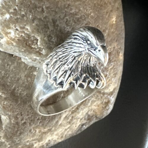 Men's Eagle Head Ring | Navajo Sterling Silver | Sz 10 | Authentic Native American Handmade | 15388
