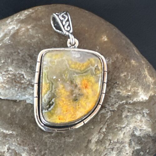 Navajo Bumblebee Jasper Pendant Necklace | Sterling Silver | Authentic Native American Handmade | 15963