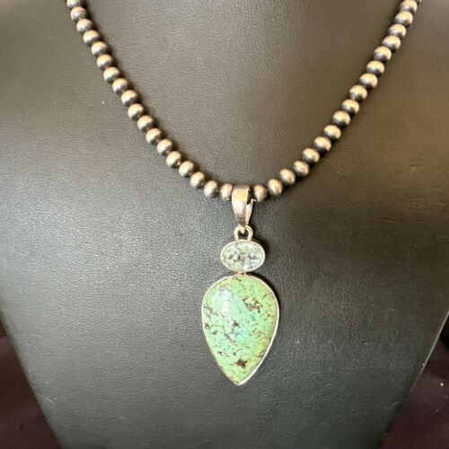Navajo Dry Creek Turquoise Topaz Pendant Necklace | Sterling Silver | Authentic Native American Handmade | 16445