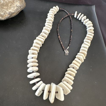White Buffalo Turquoise Shell Heishi Bead Necklace | Sterling Silver | Authentic Native American | 30" | 17170
