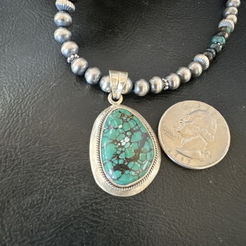 Men's Navajo Blue Spiderweb Turquoise Pendant Necklace | Sterling Silver | Native American Handmade | 16240