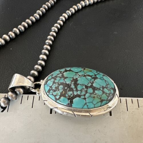 Men's Navajo Blue Spiderweb Turquoise Pendant Necklace | Sterling Silver | Authentic Native American Handmade | 16213