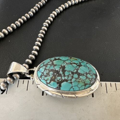 Men's Navajo Blue Spiderweb Turquoise Pendant Necklace | Sterling Silver | Authentic Native American Handmade | 16213