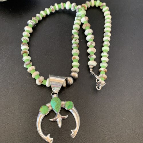 Navajo Green Turquoise Gaspeite Spiny Oyster Necklace Naja Pendant | Sterling Silver | 22" | 10524