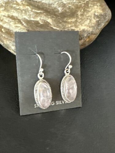 Navajo Pink Mother of Pearl Dangle Inlay Earrings | Sterling Silver | Authentic Native American Handmade | 15306