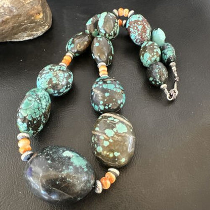 XXL Men's Chunky Spiderweb Turquoise Necklace | Navajo Sterling Silver | 21" | 16238