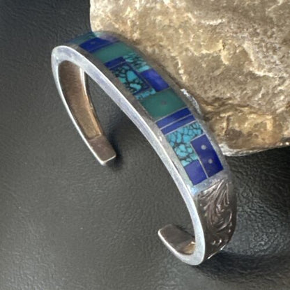 Navajo Blue Lapis Cuff Bracelet | Sterling Silver Inlay | Authentic Native American Handmade | 16123