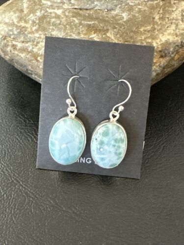 Navajo Blue Larimar Dangle Earrings | Sterling Silver | Authentic Native American Handmade | 17299