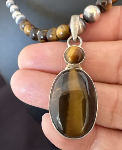 Southwestern Coffee Brown Tiger's Eye Multi-Stone Pendant Necklace | Sterling Silver | 21" | 17052