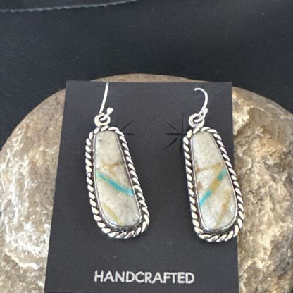 Women's Blue Boulder Turquoise Dangle Earrings | Navajo Sterling Silver | Authentic Native American Handmade | 16501