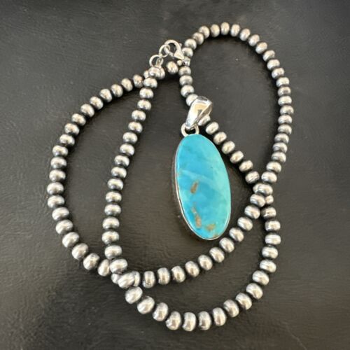 Navajo Blue Kingman Turquoise Pendant Necklace | Sterling Silver | 20" | Authentic Native American Handmade | 16992