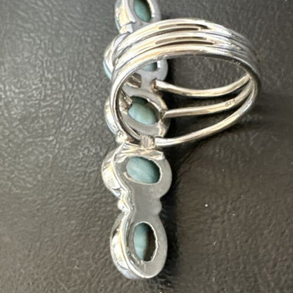 Navajo Blue Larimar Multi-Stone Ring | Authentic Native American Sterling Silver | Multi-Stone | Sz 9.5 | 15972 - Masha USA